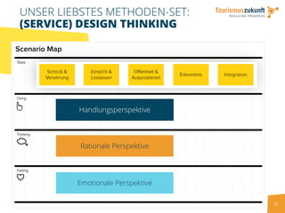 21
UNSER LIEBSTES METHODEN-SET:
(SERVICE) DESIGN THINKING
Handlungsperspektive
Rationale Perspektive
Emotionale Perspektive
 