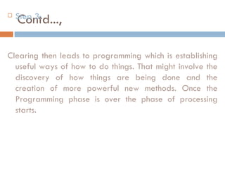    Step 3:
    Contd...,

Clearing then leads to programming which is establishing
  useful ways of how to do things. Tha...