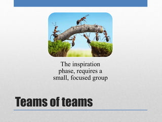 The inspiration 
phase, requires a 
small, focused group 
Teams of teams 
 