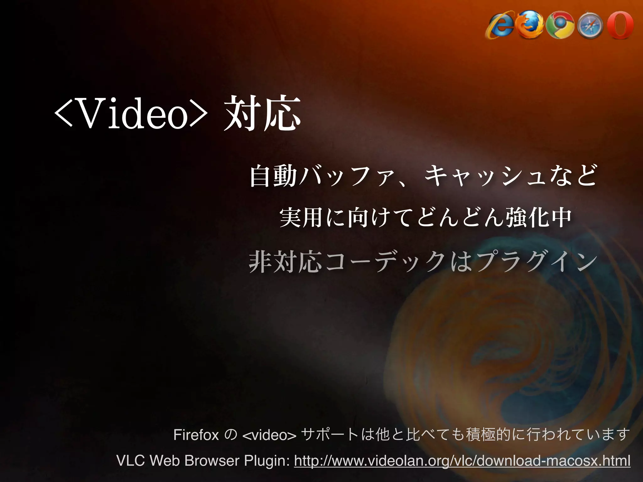 Firefox <video> VLC Web Browser Plugin: http://www.videolan.org/vlc/download-macosx.html 
