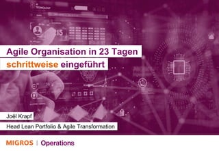 Agile Organisation in 23 Tagen
Joël Krapf
Head Lean Portfolio & Agile Transformation
schrittweise eingeführt
 
