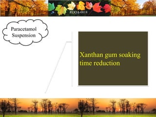 Paracetamol
Suspension
Xanthan gum soaking
time reduction
 