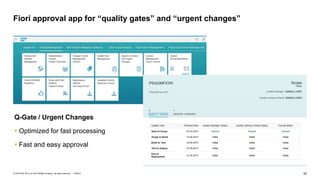 42PUBLIC© 2018 SAP SE or an SAP affiliate company. All rights reserved. ǀ
Fiori approval app for “quality gates” and “urgent changes”
Q-Gate / Urgent Changes
 Optimized for fast processing
 Fast and easy approval
 