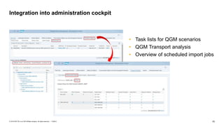 43PUBLIC© 2018 SAP SE or an SAP affiliate company. All rights reserved. ǀ
• Task lists for QGM scenarios
• QGM Transport analysis
• Overview of scheduled import jobs
Integration into administration cockpit
 