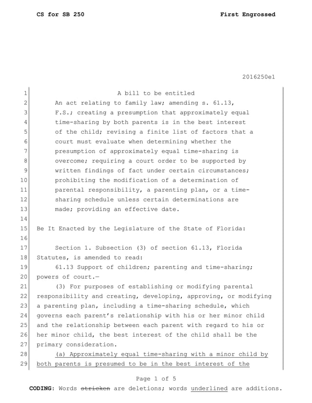 Florida Shared Parenting Laws Enacted October 1st, 2016 Florida