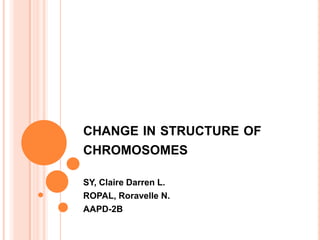 CHANGE IN STRUCTURE OF
CHROMOSOMES

SY, Claire Darren L.
ROPAL, Roravelle N.
AAPD-2B
 