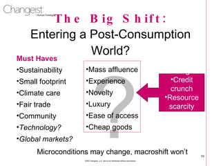 The Big Shift: Entering a Post-Consumption World?   2008 Changeist, LLC. Not to be distributed without permission. ? <ul>...