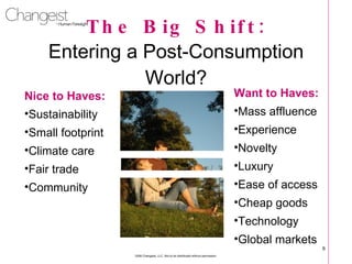 The Big Shift: Entering a Post-Consumption World?   2008 Changeist, LLC. Not to be distributed without permission. <ul><l...