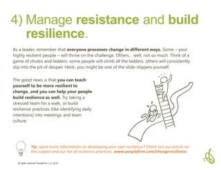 All rights reserved PeopleFirm LLC 2016
4) Manage resistance and build
resilience.
As a leader, remember that everyone pro...
