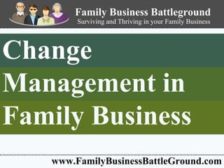 Change  Management in   Family Business   www.FamilyBusinessBattleGround.com Family Business Battleground Surviving and Thriving in your Family Business 