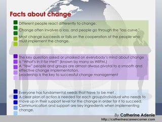 Facts about change
Different people react differently to change.
Change often involves a loss, and people go through the "...