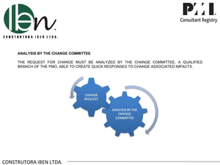 ANALYSIS BY THE CHANGE COMMITTEE

     THE REQUEST FOR CHANGE MUST BE ANALYZED BY THE CHANGE COMMITTEE, A QUALIFIED
     BRANCH OF THE PMO, ABLE TO CREATE QUICK RESPONSES TO CHANGE ASSOCIATED IMPACTS.




CONSTRUTORA IBEN LTDA.
 