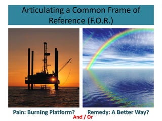 Articulating a Common Frame of
Reference (F.O.R.)
Pain: Burning Platform? Remedy: A Better Way?
And / Or
 