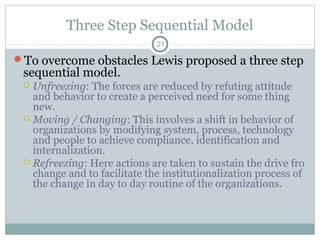 Three Step Sequential Model
21

To overcome obstacles Lewis proposed a three step

sequential model.

Unfreezing: The for...