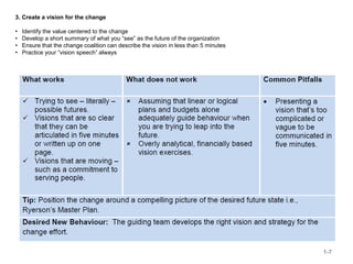 1-7
3. Create a vision for the change
• Identify the value centered to the change
• Develop a short summary of what you “s...