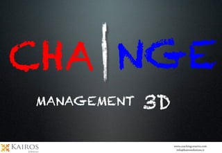 CHA NGE
MANAGEMENT 3D
www.coachingcreativo.com
info@kairossolutions.it
 