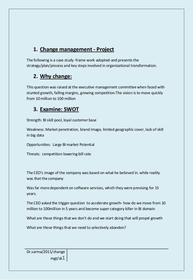 change management case study with questions and answers