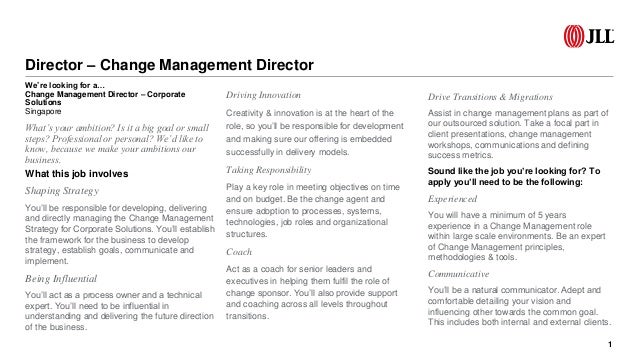 change management director singapore change manager job descriptions