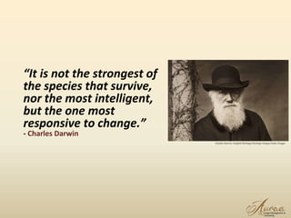 7
“It is not the strongest of
the species that survive,
nor the most intelligent,
but the one most
responsive to change.”
- Charles Darwin
Charles Darwin. English Heritage/Heritage Images/Getty Images
 