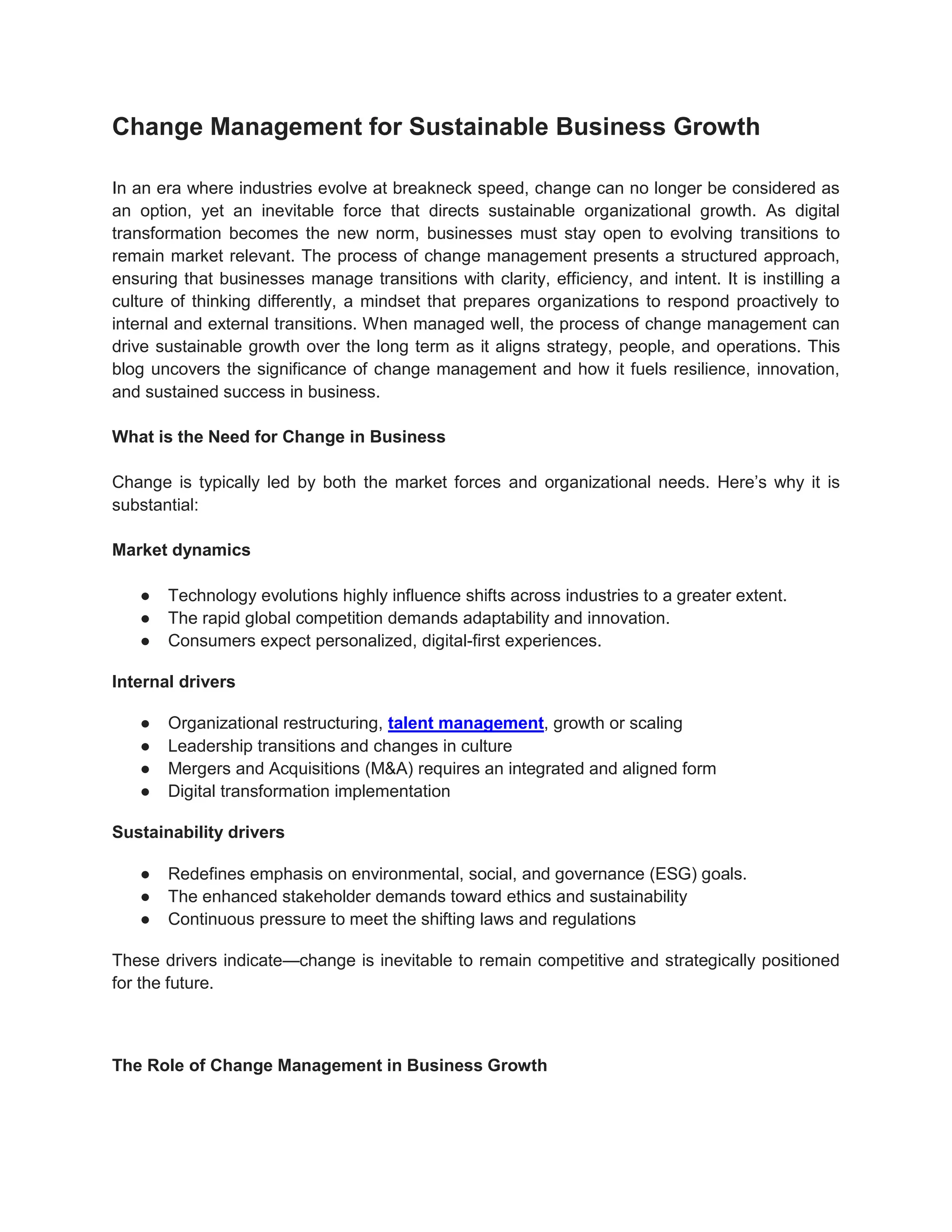 Indicate Changes Change Management for Sustainable Business Growth | PDF