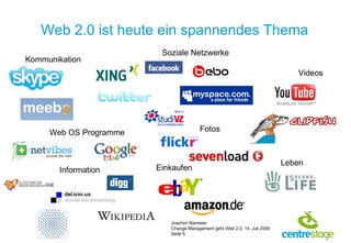 Web 2.0 ist heute ein spannendes Thema Kommunikation  Soziale Netzwerke  Videos  Web OS Programme   Fotos  Einkaufen  Information  Leben   