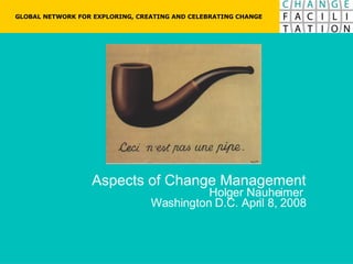 Aspects of Change Management Holger Nauheimer  Washington D.C. April 8, 2008 GLOBAL NETWORK FOR EXPLORING, CREATING AND CELEBRATING CHANGE  