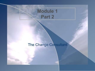 What is a change consultant?
• What characteristics underpin the role that we have to
perform?
• What function do we perfo...