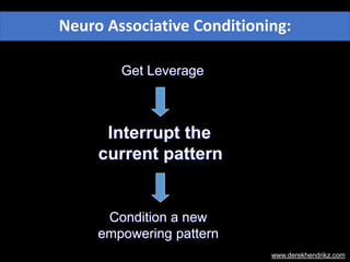 Neuro Associative Conditioning: 
Get Leverage 
Interrupt the 
current pattern 
Condition a new 
empowering pattern 
www.de...