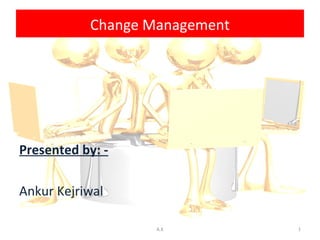 Change Management




Presented by: -

Ankur Kejriwal

                   A.K         1
 