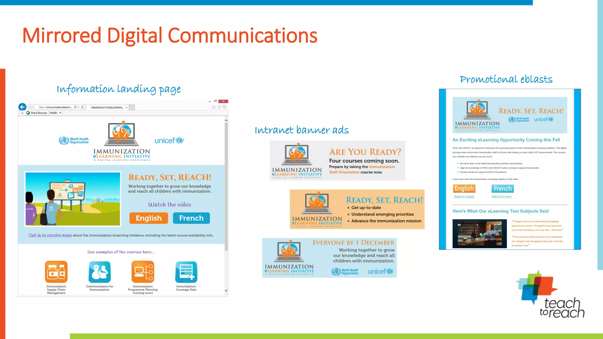 Information landing page
Intranet banner ads
Promotional eblasts
Mirrored Digital Communications
 