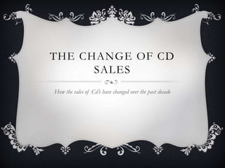 THE CHANGE OF CD
SALES
How the sales of Cd’s have changed over the past decade
 