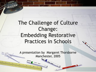 The Challenge of Culture Change: Embedding Restorative Practices in Schools A presentation by  Margaret Thorsborne Manchester, 2005 