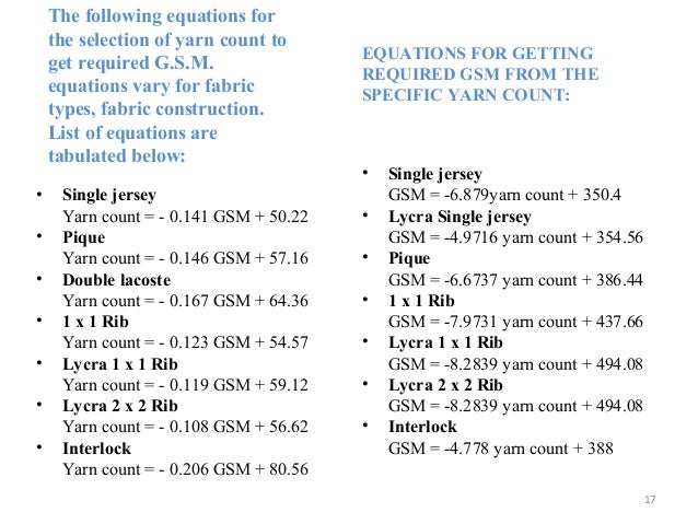 Change of fabric gsm vary with yarn count