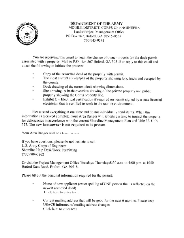 Change Of Owner Process For Dock Permits On Lake Lanier PDF