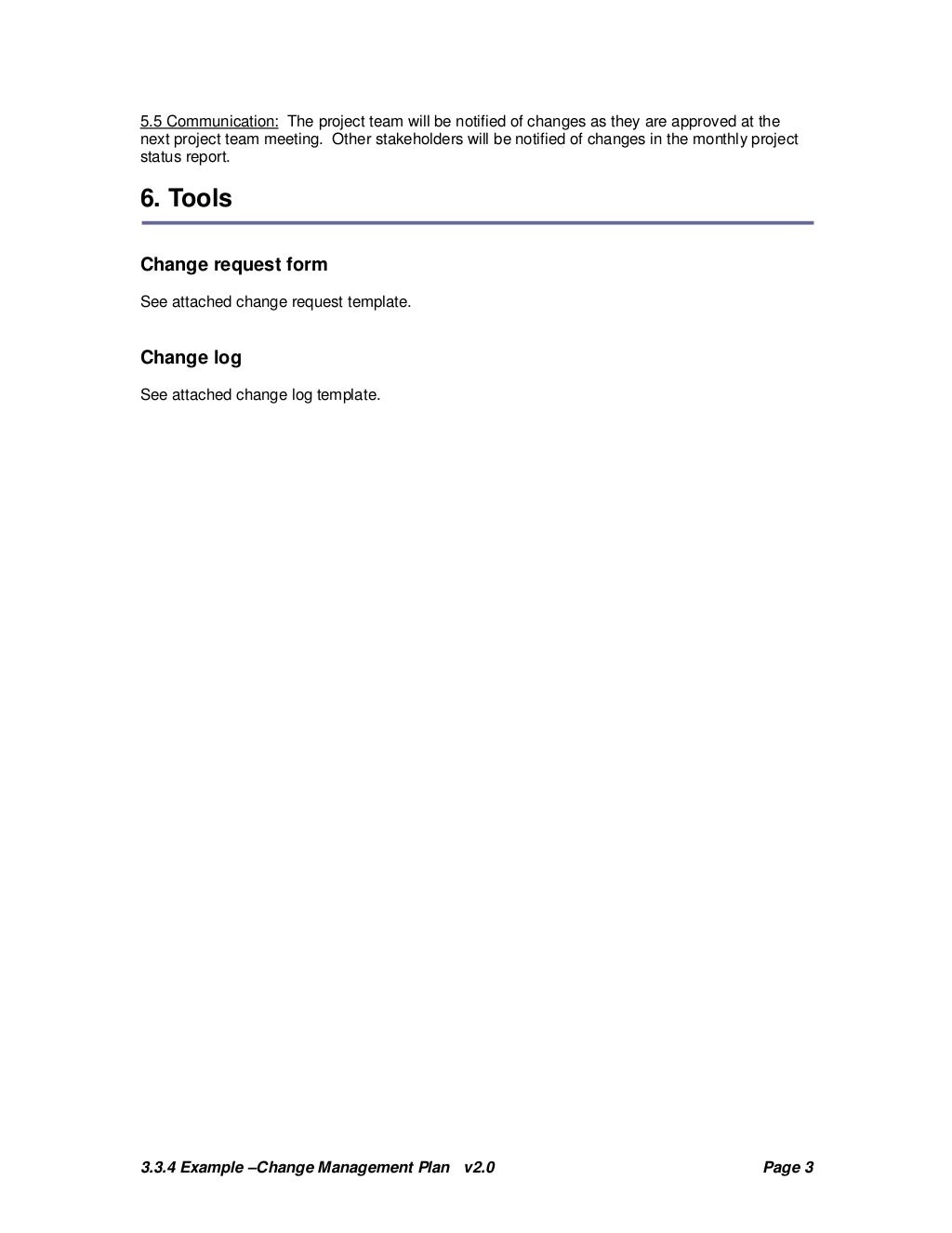 Change Plan Template and Example