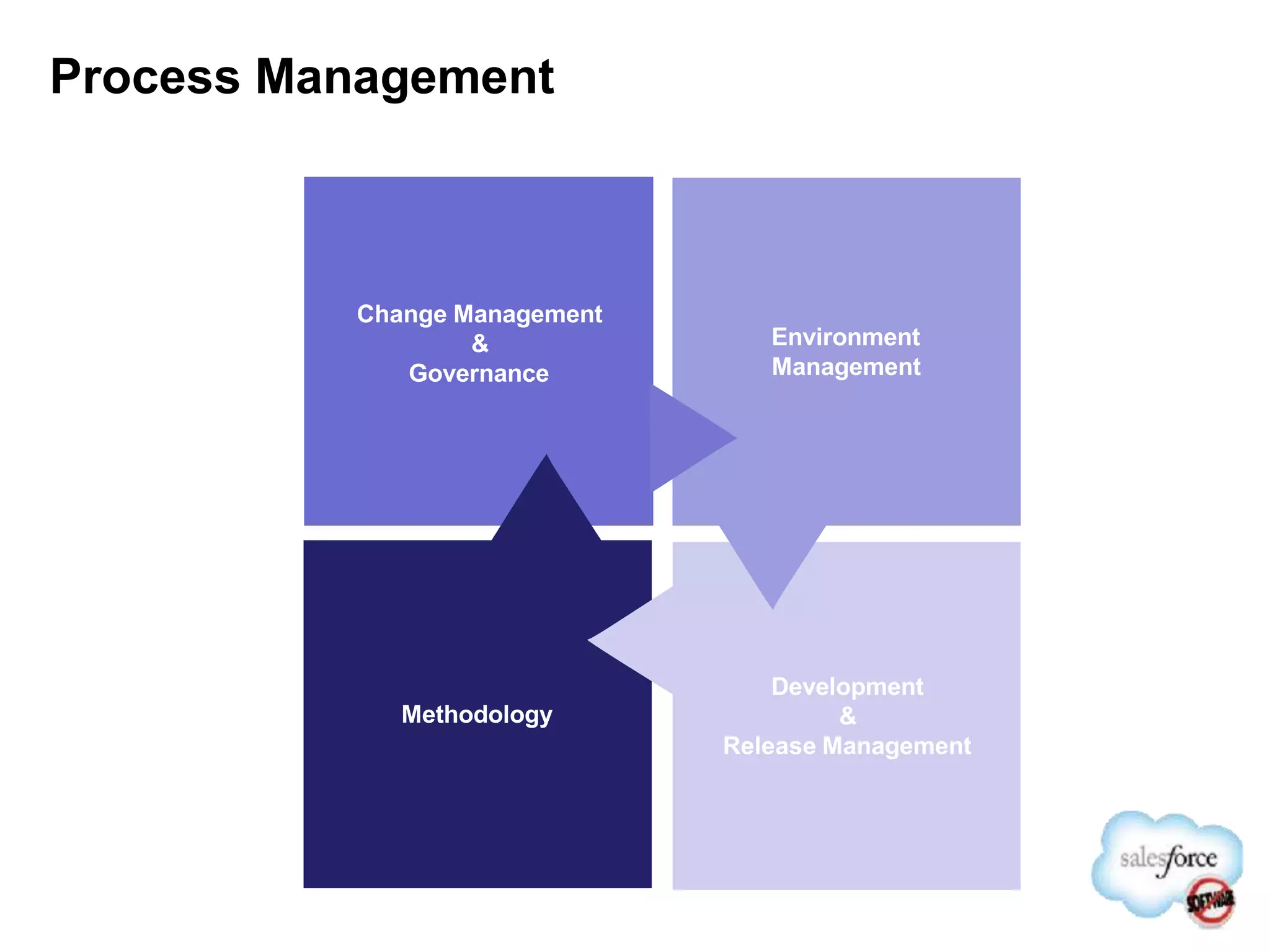 Process Management
Methodology
Development
&
Release Management
Environment
Management
Change Management
&
Governance
 