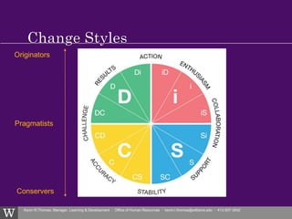 Kevin R.Thomas, Manager, Learning & Development · Office of Human Resources · kevin.r.thomas@williams.edu · 413-597-3542
Conservers
Pragmatists
Originators
 