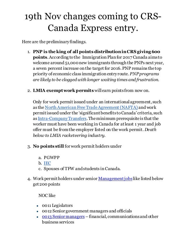 Nov 19th Crs Express Entry Changes