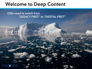 Welcome to Deep Content
CIOs need to switch from
“LEGACY FIRST” to “DIGITAL FIRST”
 