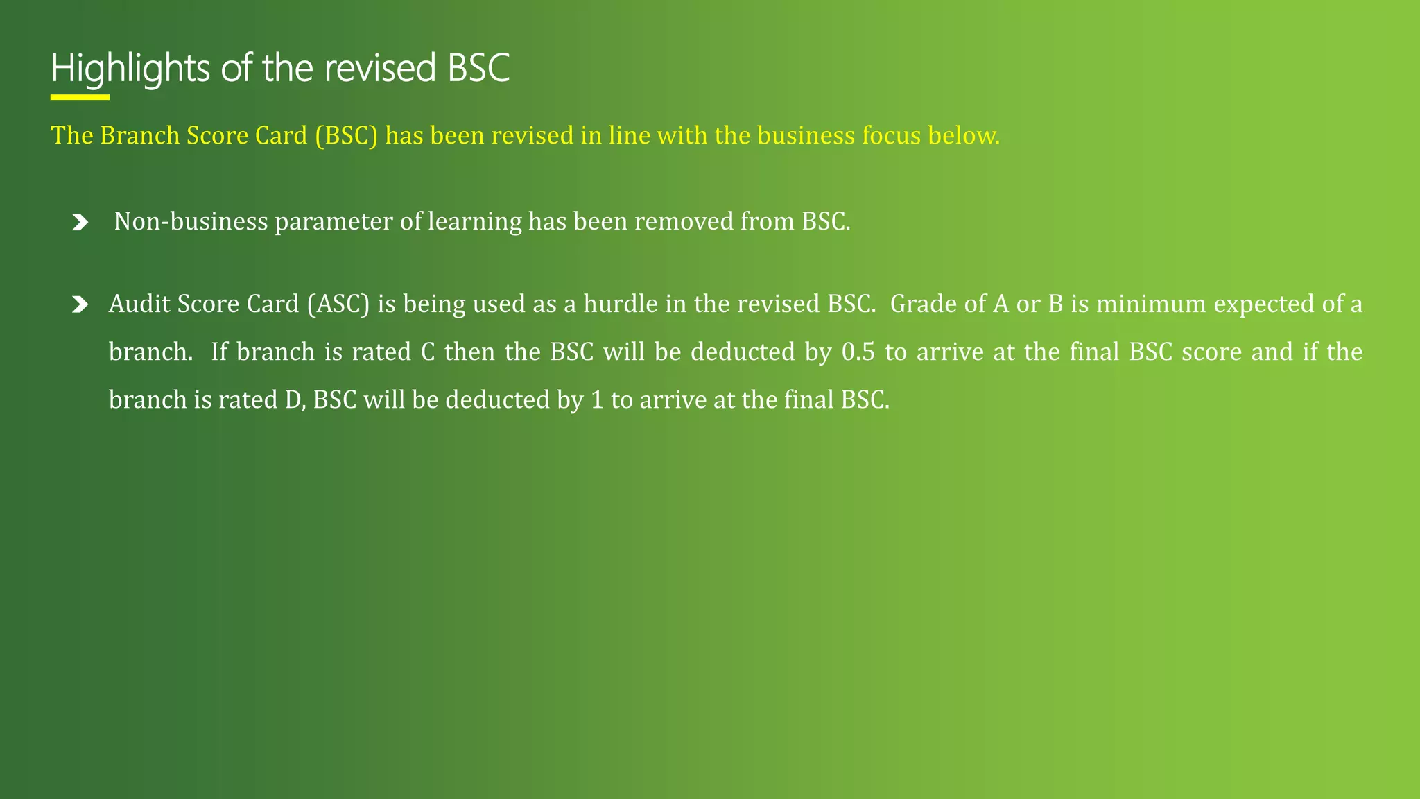 Changes in branch score card | PPTX