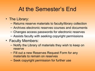 Changes in course reserves | PPT