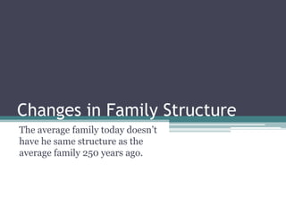 Changes in Family Structure
The average family today doesn’t
have he same structure as the
average family 250 years ago.

 