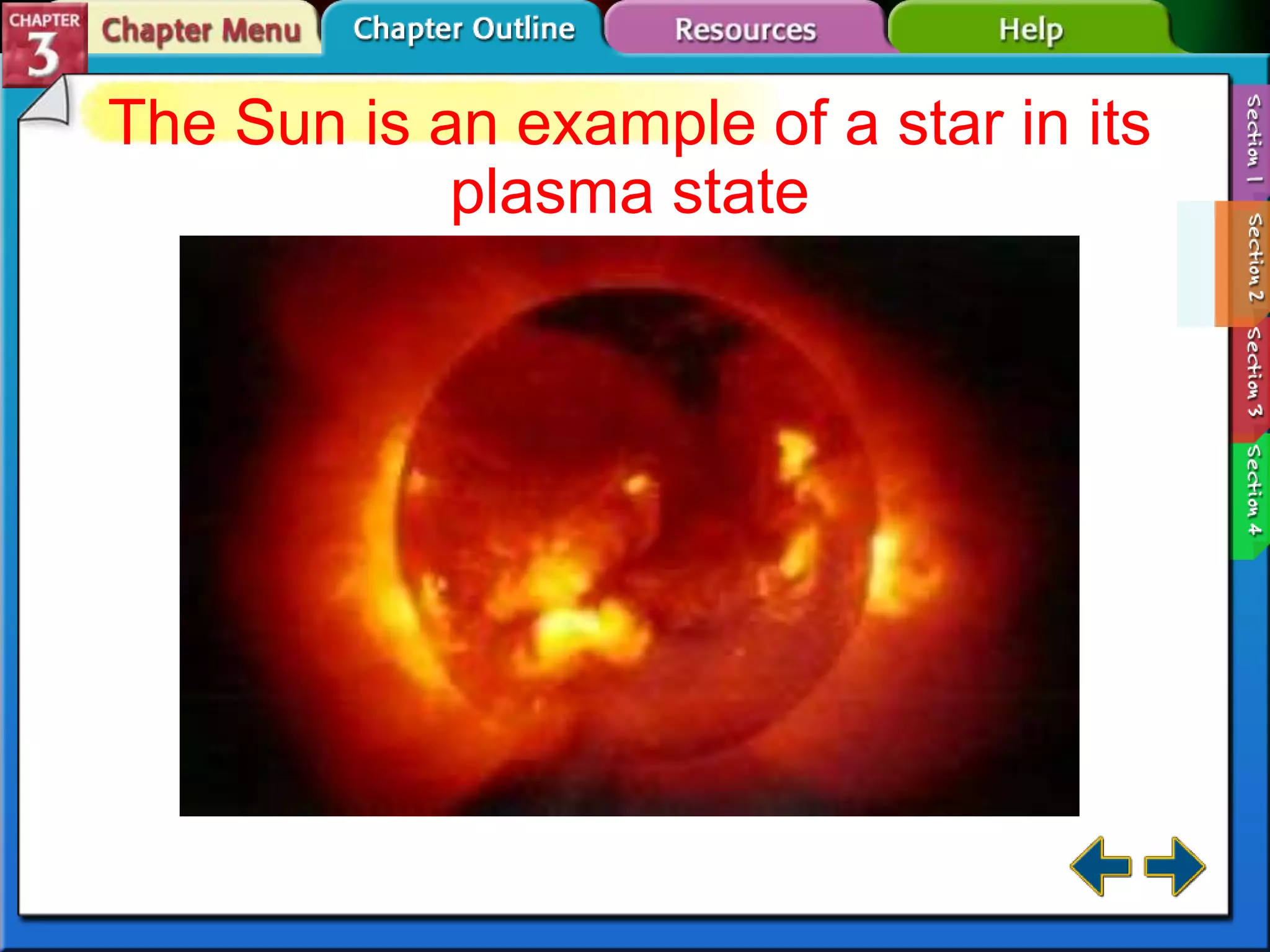 The Sun is an example of a star in its
plasma state

 
