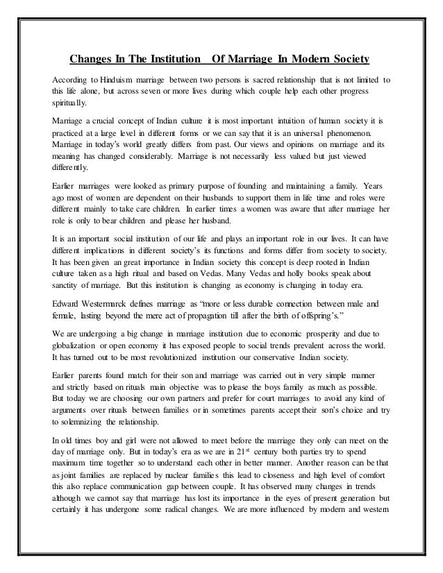 Changes in the institution of marriage in modern society [211950]