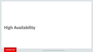 Copyright © 2014, Oracle and/or its affiliates. All rights reserved. |
High Availability
 