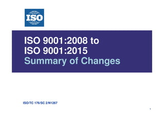 1
ISO/TC 176/SC 2/N1267
ISO 9001:2008 to
ISO 9001:2015
Summary of Changes
 