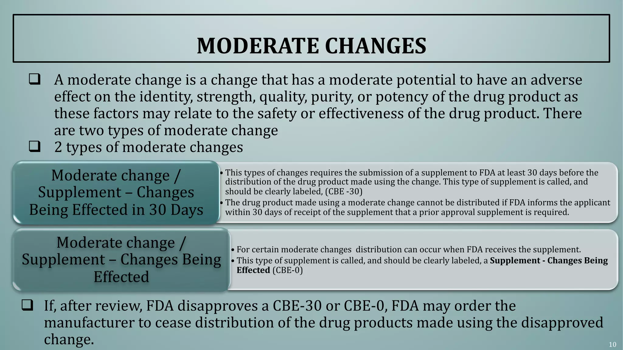 Changes to an approved NDA and ANDA Regulatory considerations for ...