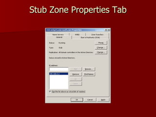 Stub Zone Properties Tab 
