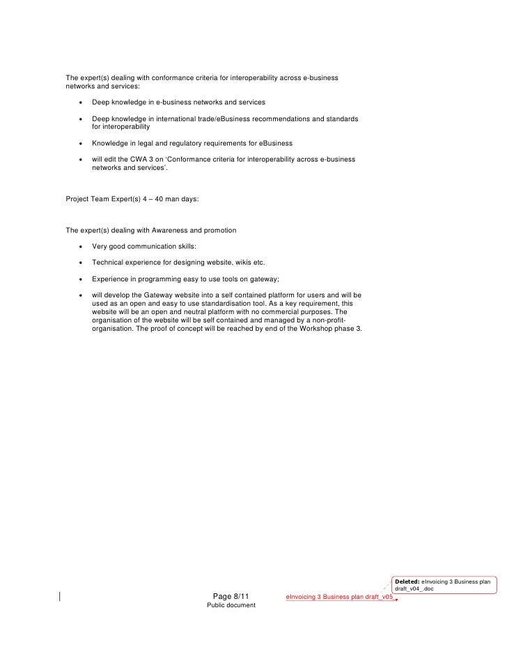changes to the draft business plan as agreed at the kick off meeting