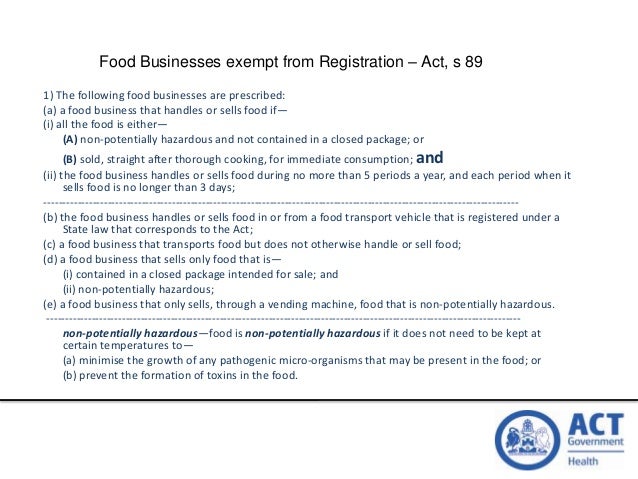 Changes to the Food Act 2001
